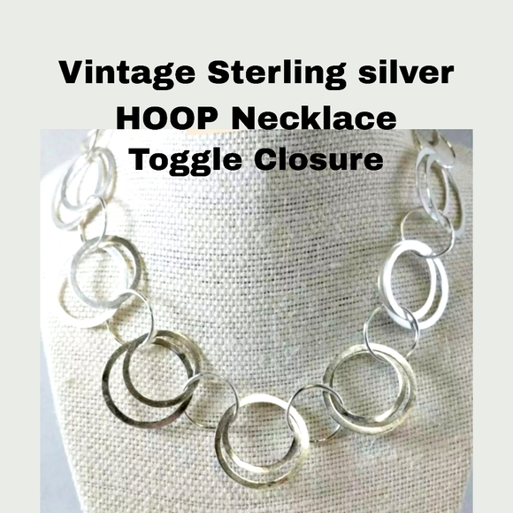 Vintage 925 continuous hoops Sterling silver toggle necklace 32g sterling silver - Picture 5 of 14